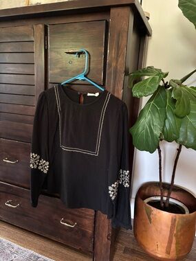 Black Embroidered Women's Long Sleeve Top